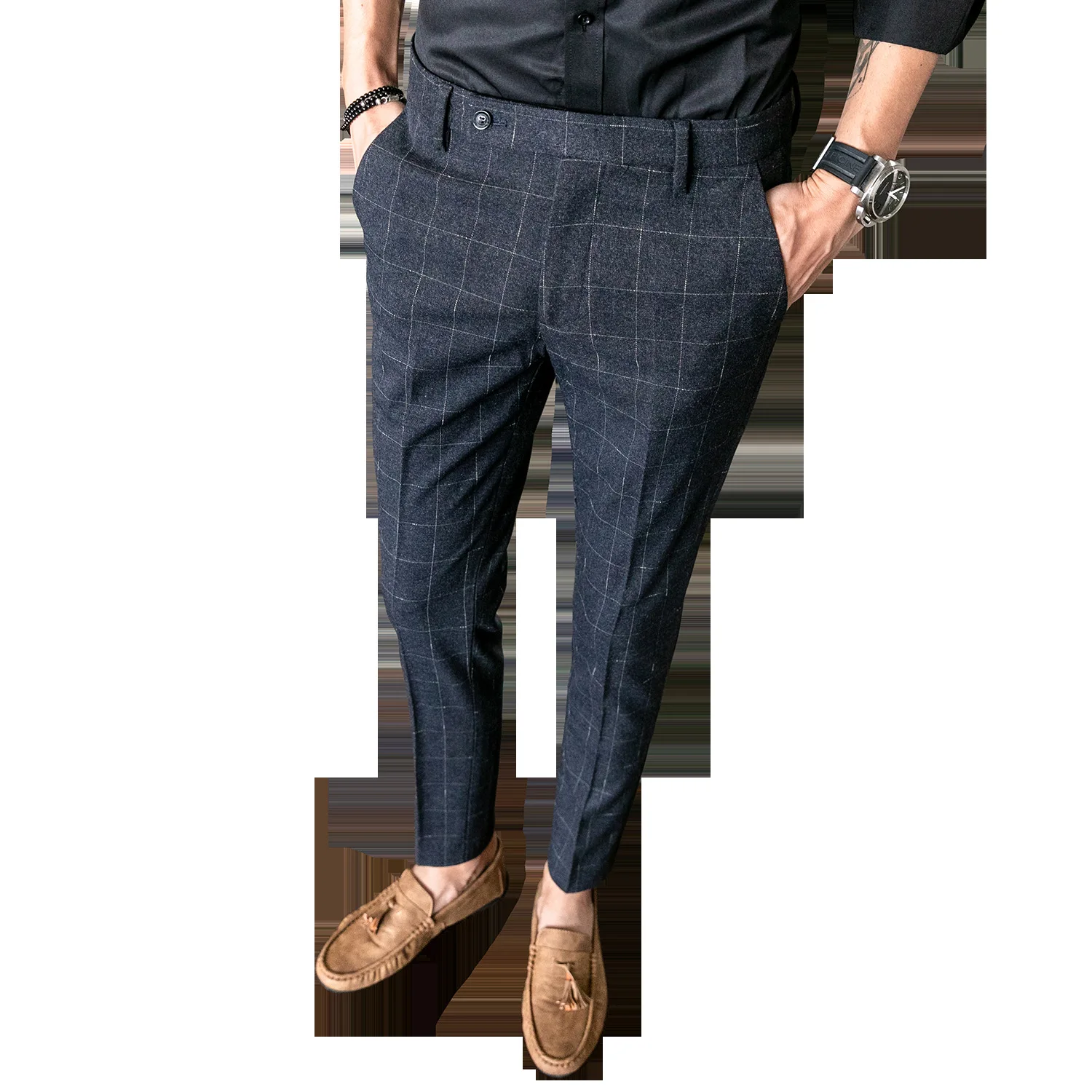 

MRMT 2021 Brand Autumn and Winter New Men's Trousers Slim Plaid Casual Pants for Male Straight Small Feet Long Trouser