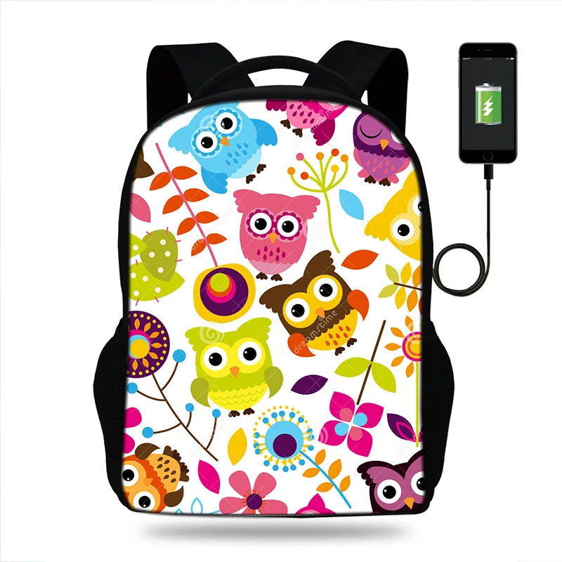Рюкзак с изображением животных и совы женский рюкзак рюкзаки USB зарядкой для