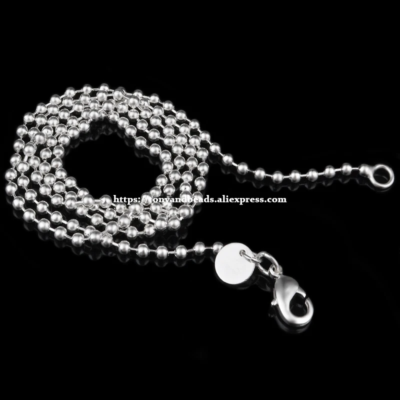 

2.4MM Silver Plated Lobster Clasp Bead Copper Chain 16 18 20 22 24 inch Pick Size For Jewelry Making DIY