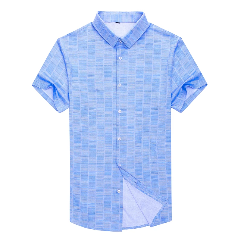 

YISU Seamless Plaid shirt Men 2020 Summer Short Sleeve Turn Down Collarl Shirts Mens Comfortable Casual Button shirt Men
