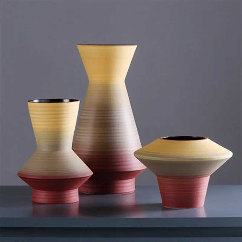 

NORDIC DECORATION GEOMETRIC PAINTED CERAMIC VASE CREATIVE HOME CRAFTS FLOWER LIVING ROOM SOFT PORCELAIN