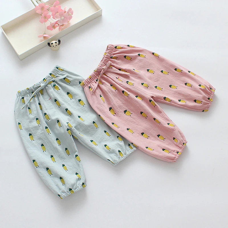 

2 Colors Fashion Fruit Print Girl Bloomers Cute Pineapple Pattern Girls Pants Summer Casual Comfortable Elastic Waist Kids Pants