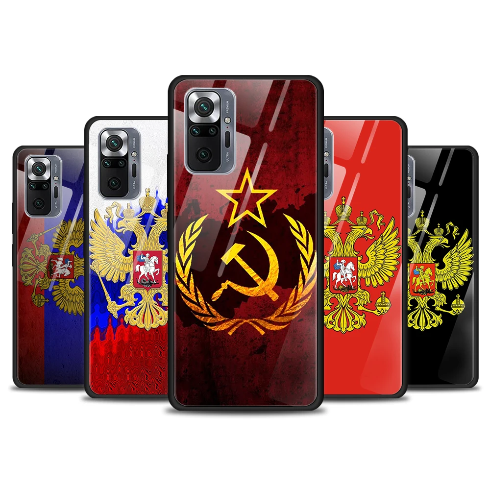

Russia Flag national emblem for Xiaomi Redmi Note 10 Pro Max 10S 9T 9S 9 8T 8 7 Pro 5G Luxury Tempered Glass Phone Case Cover