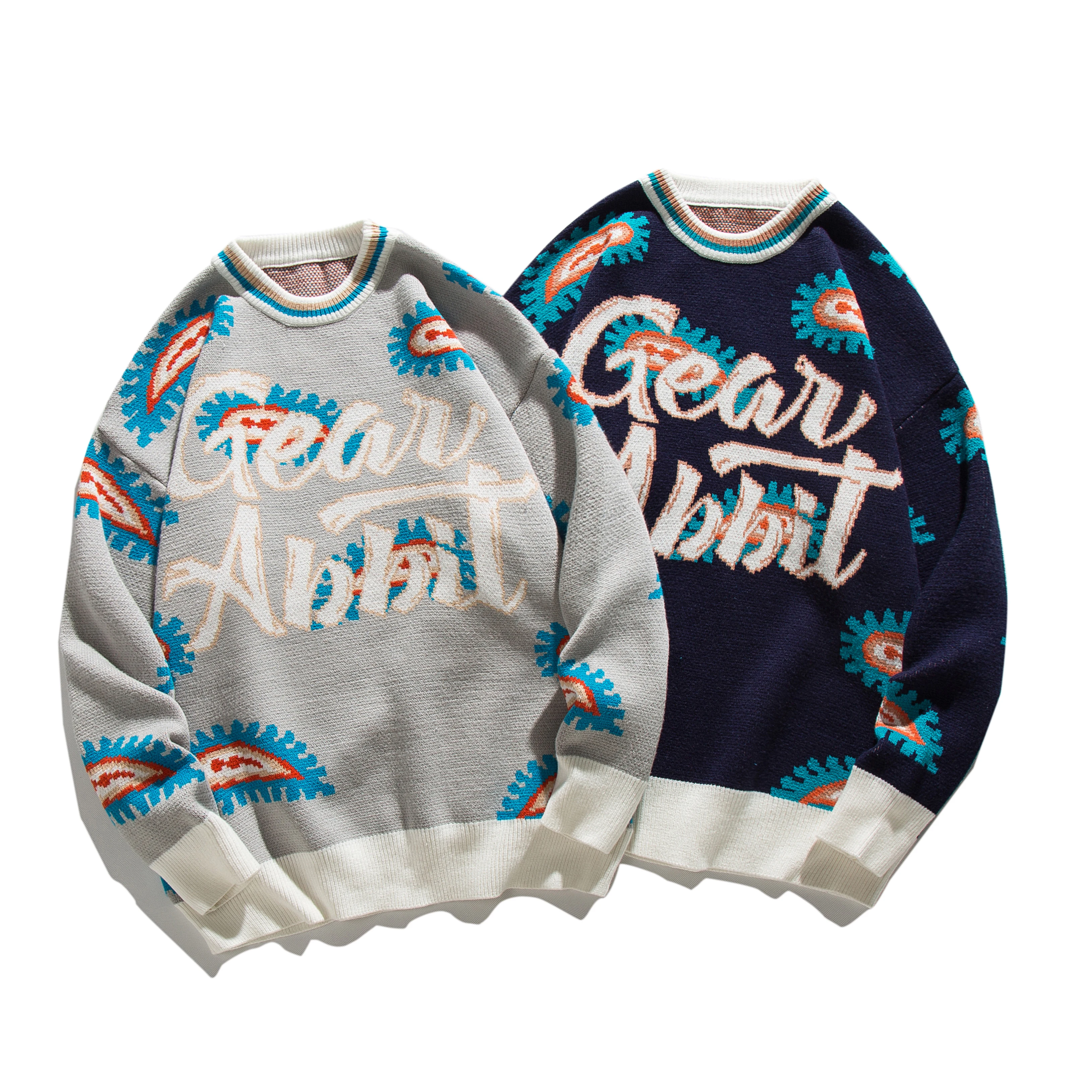 

Мужской пуловер с круглым вырезом и надписью на осень и зиму