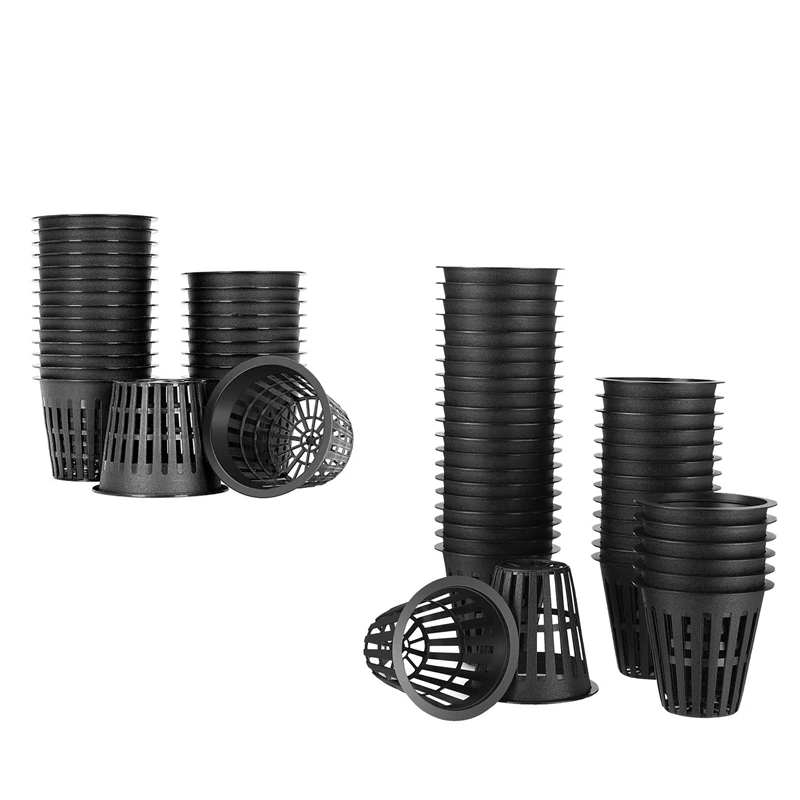 

120 Pcs Net Cups Slotted Mesh Wide Lip Filter Plant Net Pot Bucket Basket For Hydroponics 3 Inch & 2 Inch