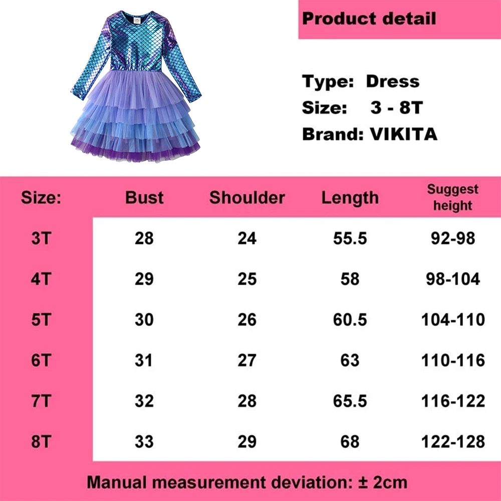 VIKITA Girl Princess Dress Autumn Wedding Birthday Party Tutu Vestidos Kids Dresses For Girls Children Christmas Costumes