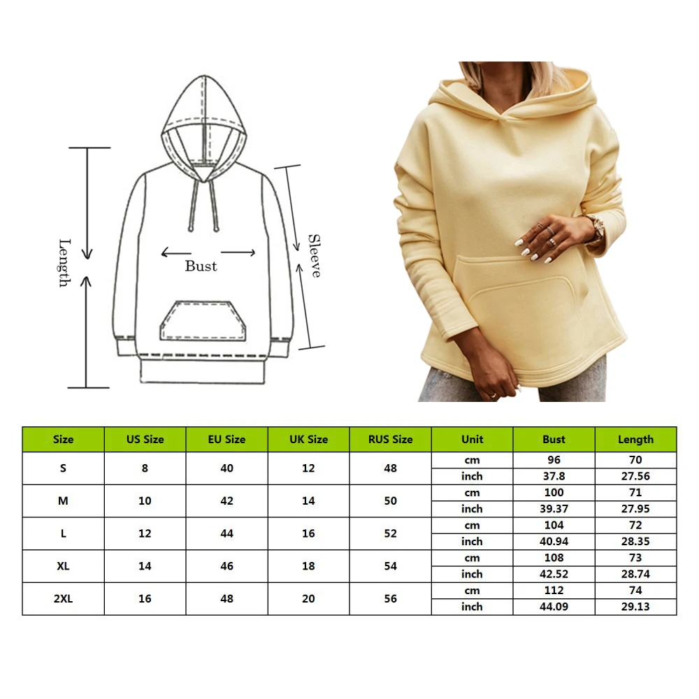 

Casual Women Hoodies Solid Color Hooded Top Female O Neck Sweatshirt Long Sleeve Autumn Plus Size Coat Streetwear