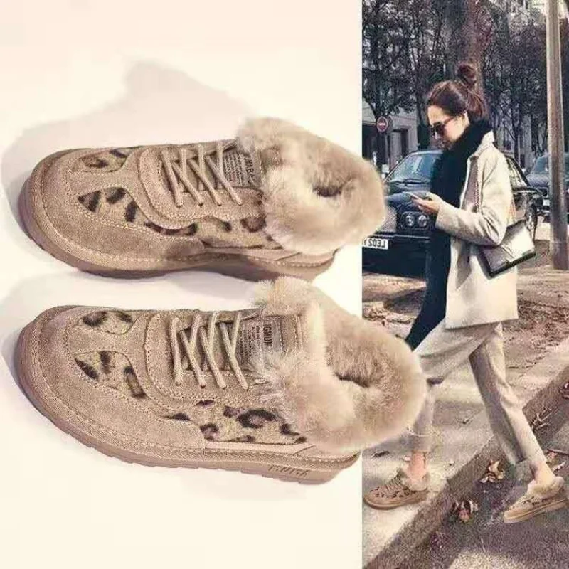 

Womens Leopard Print Snow Boots 2021 New Winter Womens Short Boots Thick-soled Bread Plush Shoes Plus Velvet Womens Cotton Shoes