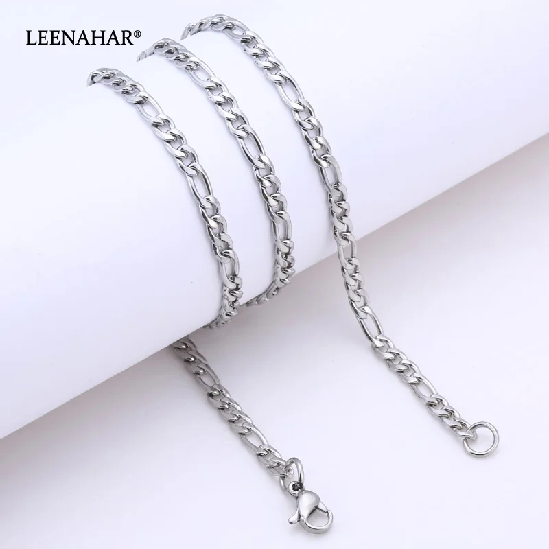 

10Pcs Stainless Steel Figaro Link Chain Necklace NK Cuban Choker Italian Style Flat Links Neckless for Women Wholesale