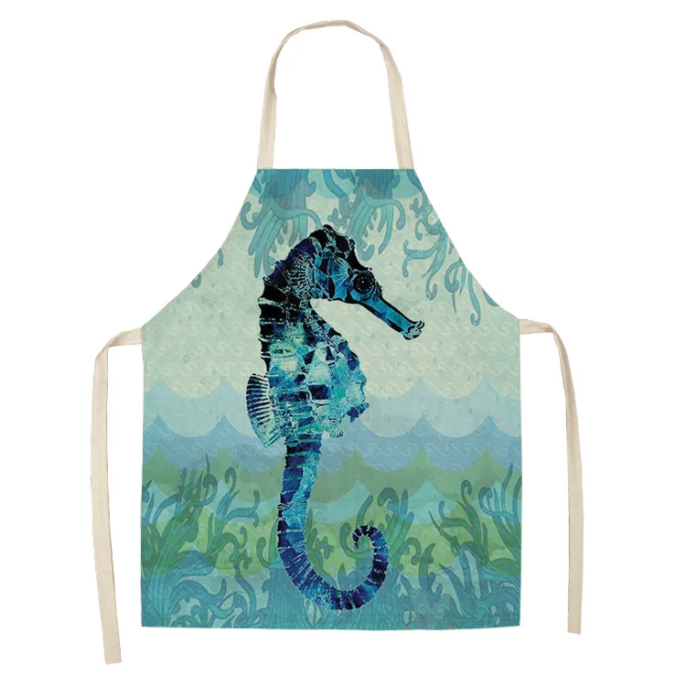 Модные Кухонные фартуки с морским животным для женщин льняные домашние готовки и