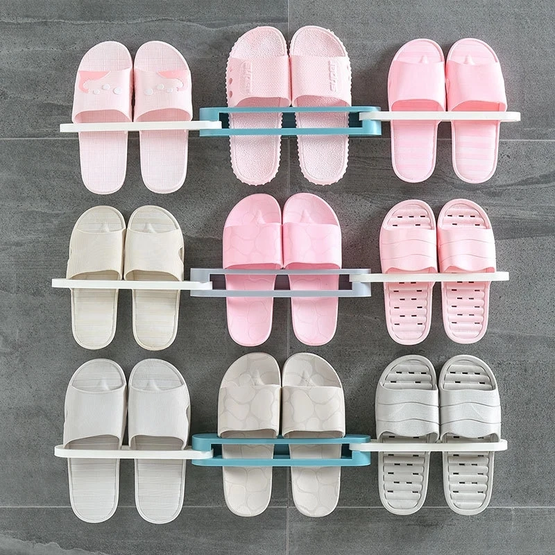 

Slipper Rack Bathroom Wall-Mounted Foldable Slippers Rack Free Punch Toilet Wall-Mounted Three-In-One Shoe Rack