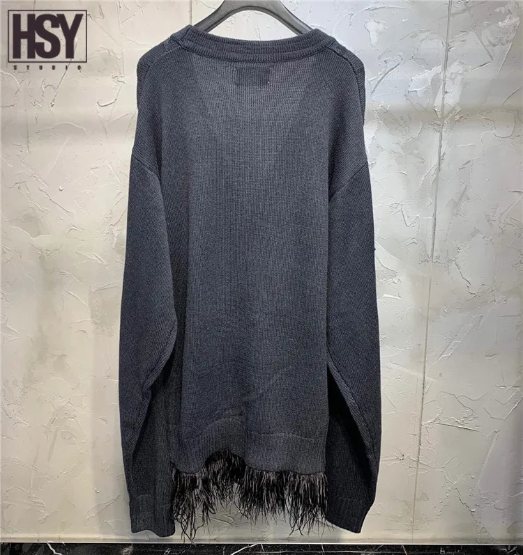 【HSY studo】2019 новый осенний женский топ вязаный с перьями длинным рукавом или без