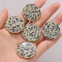 natural pendant semi precious stone damation jasper round gold plated edge for jewelry making diy necklace accessories 30x35mm