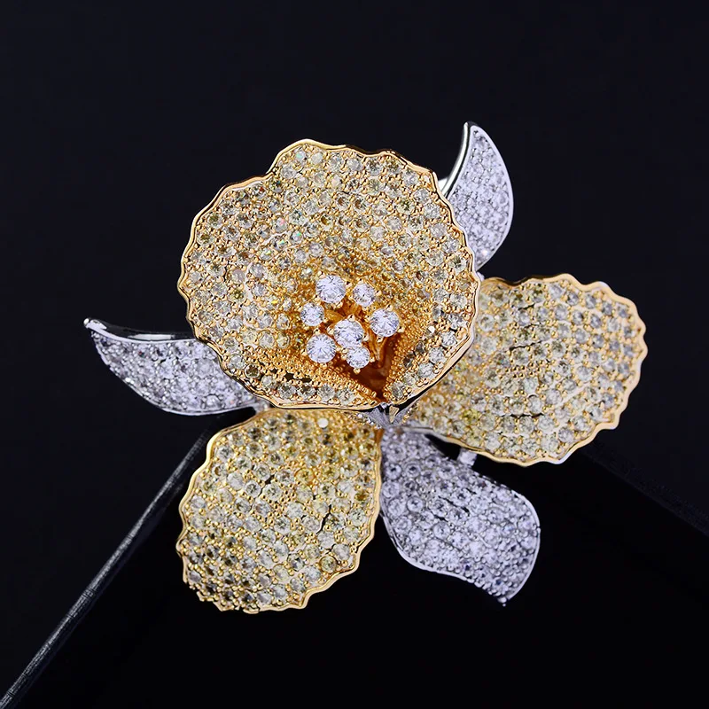 

Элегантные циркониевые стразы, Рождественская булавка, брошь с большим цветком, красивая брошь с кристаллами и цветами для женщин, свадебно...