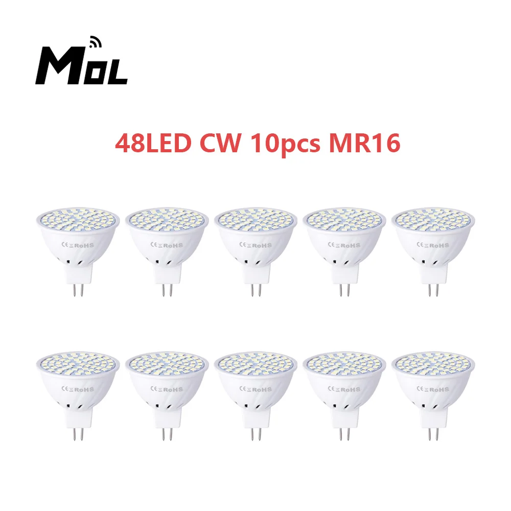 mol mr16 220v 10 pcs lampada led copo spotlight 48led luz lustre substituir lampada halogena