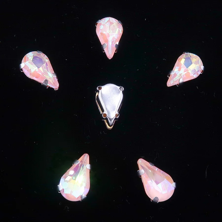 A42 Lt peach AB Стеклянные хрустальные серебряные коготки 3*6 мм 6*10 мм 8*13 мм форма капли воды груша необычные цвета смешанные пришивные стразы бусины ручной работы diy - Цвет: A42 Lt peach AB