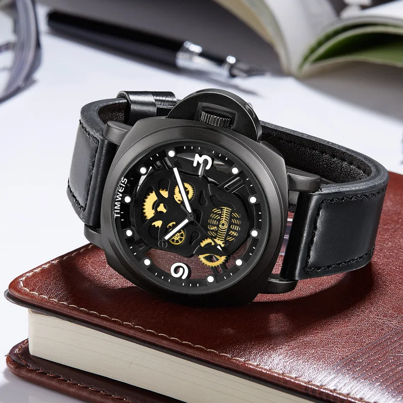 Модные мужские часы с большим циферблатом полые водонепроницаемые черепом