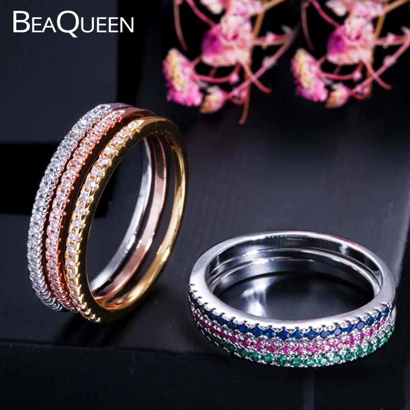 BeaQueen Модные Разноцветные фианиты закрепка цвета розового золота простые круглые