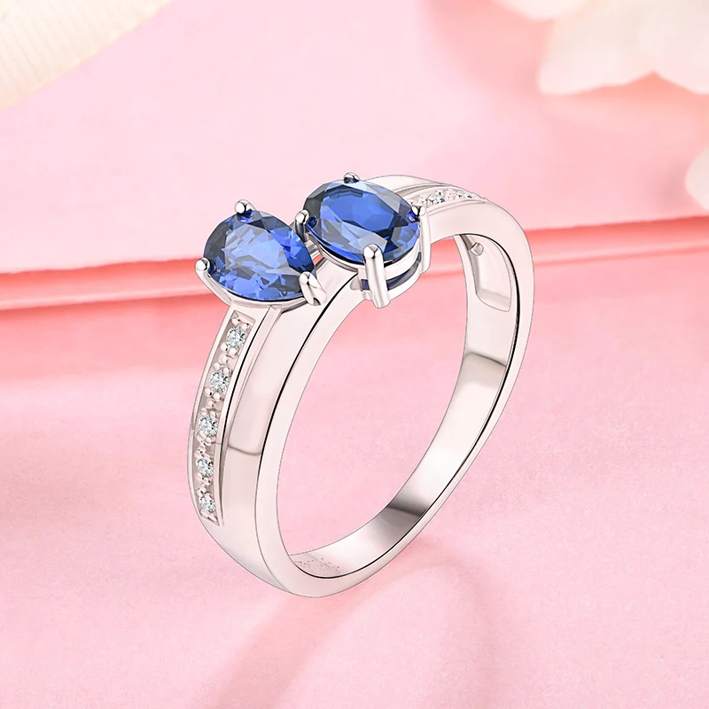 Обручальное кольцо унисекс с синим сапфировым серебром для влюбленных