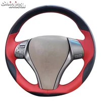 red leather black suede steering wheel cover for nissan teana altima 2013 2016 x trail qashqai rogue sentra tiida