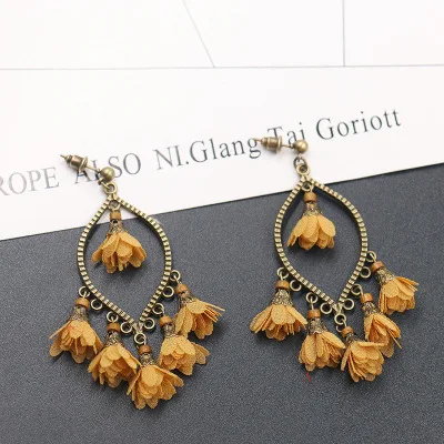 

SONDR free shipping New creative flower earrings female hot selling geometric chiffon pendant tassel earrings