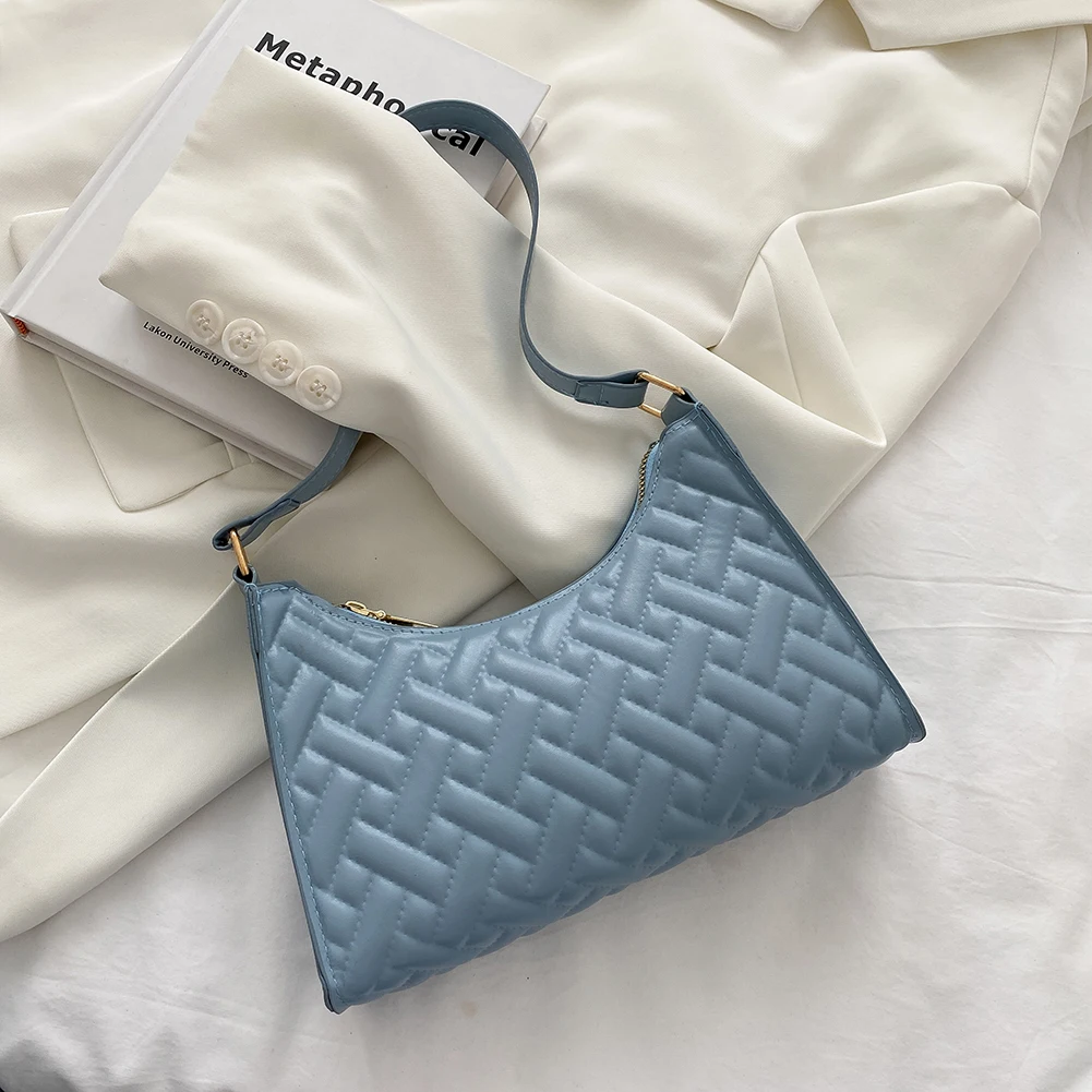 

Fashion Women Woven PU Leather Shoulder Underarm Bag Casual Ladies Pure Color Small Tote Handbags
