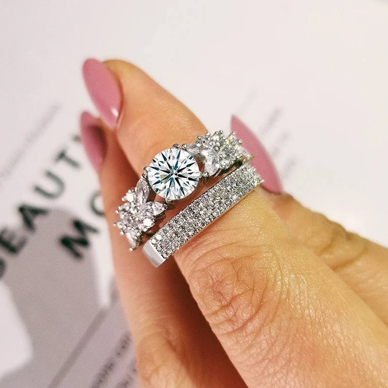 2021 new luxury halo original 925 sterling silver wedding ring set for women lady anniversary gift jewelry wholesale R5144S | Украшения и