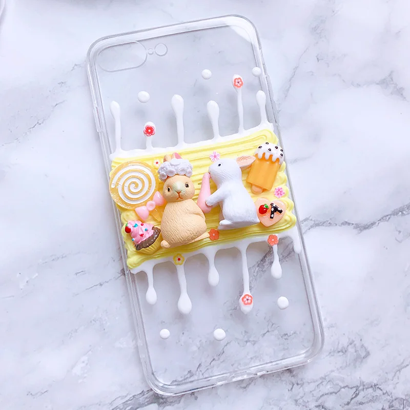 DIY чехол для Samsung Note10 plus 3D rabit телефона Galaxy s10 S6/s7/s8/9 + ручной работы кремовый note8/9