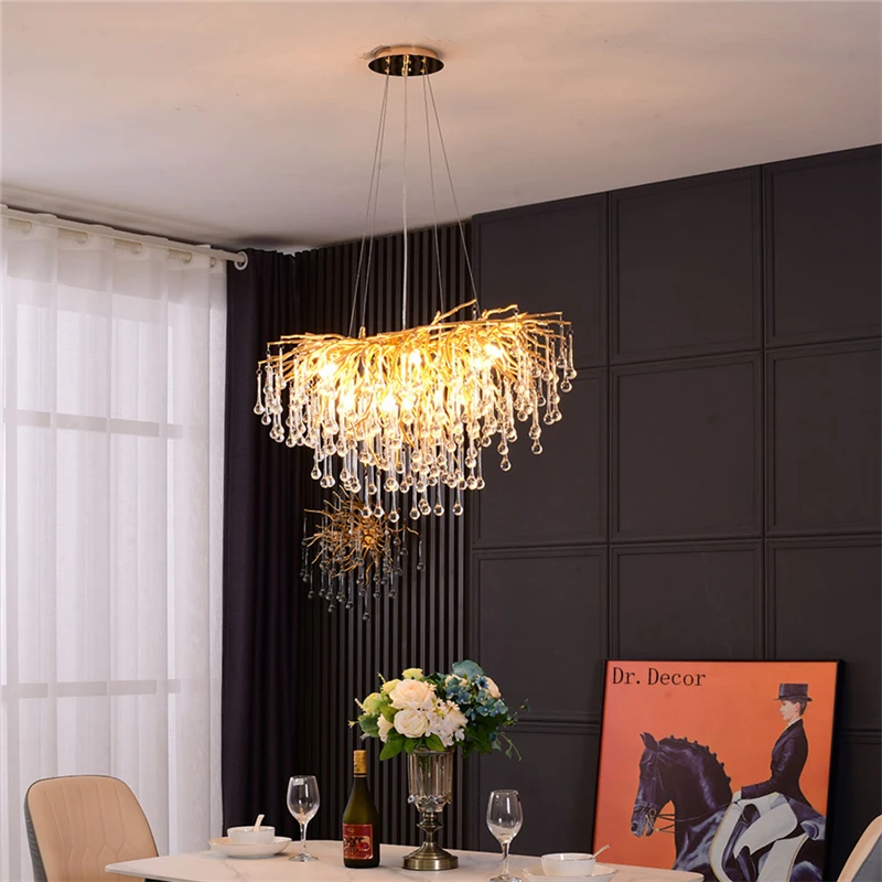 

Светодиодные хрустальные люстры в скандинавском стиле лофт, овальные подвесные лампы с золотым блеском для ресторана, спальни, гостиной, ви...