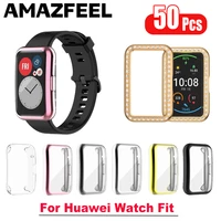 50pcspack tpu case for huawei watch fit screen protector case pc diamond protective for watch fit elegant frame bumper shell