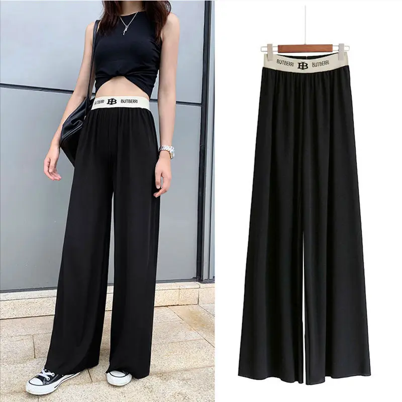 

Ice Silk Wide-leg Pants for Women Are Loose, Slim, High-waisted, Mopping Pants, Falling Pants, Straight Casual Pants, Plus Size