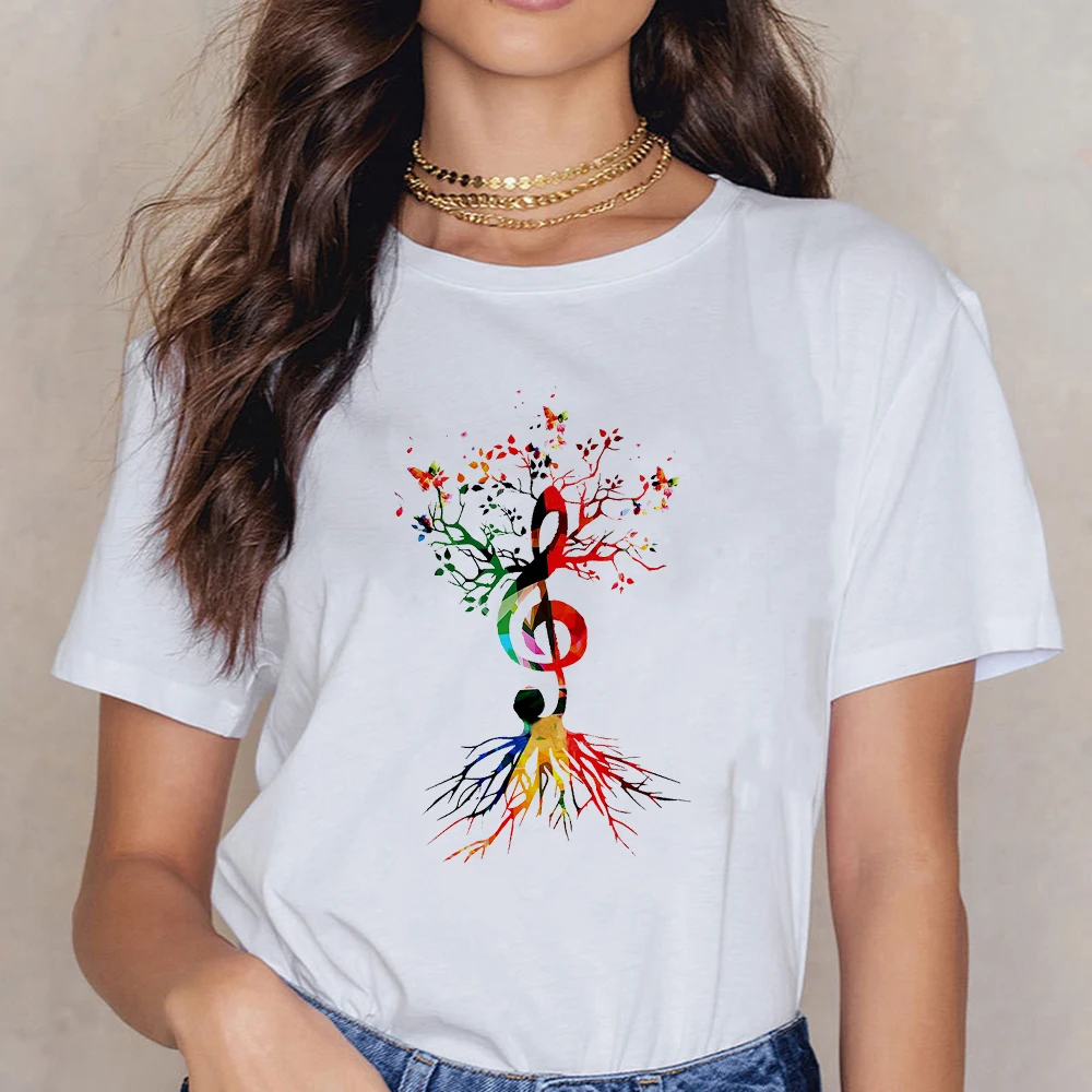 

Musical Note Tree Graphic T shirts Vetement Femme 2021 Summer Shirt Korean Style Fashion Women New Arrivals Harajuku Design Tee