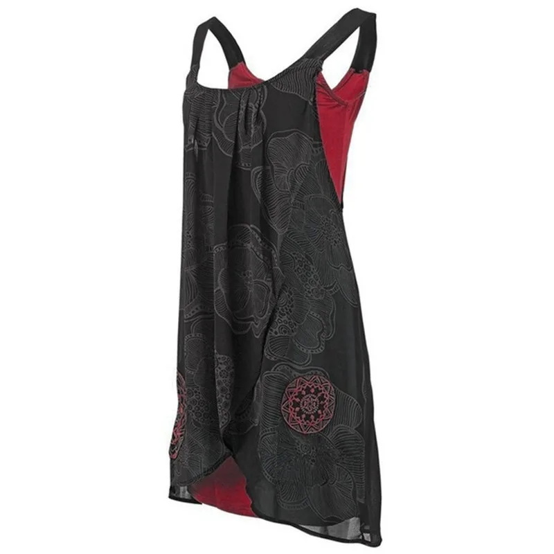 

Women's Black Summer Sleeveless Loose Casual Print Double Strap Loose Dress