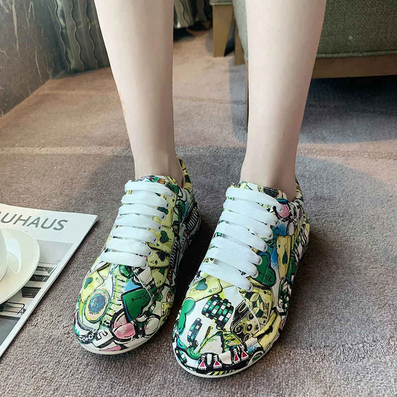 

Chunky Sneakers Summer Woman Shoes Breathable Fashion Graffiti Dad Soles Ladies Mixed Colors Increase Platform Casual Footwear