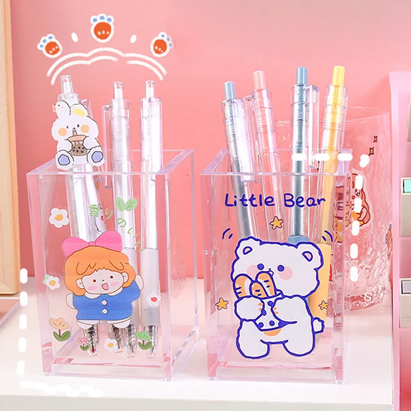 

Acrylic Square Desk Organizer Pen Holder Students Stationery Pencil Cases Table Pen Holder Organizer Storage
