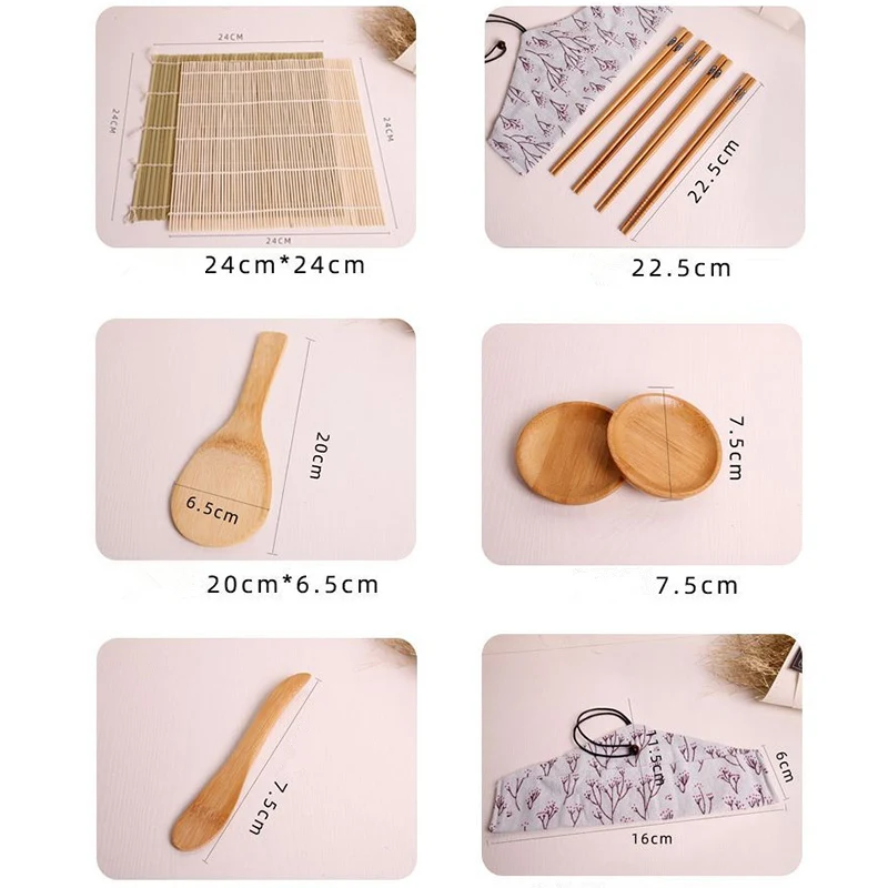 

Japanese Stuff 11Pcs Sushi Maker Bento Cooking Set Wooden Curtain Knife Chopstick Sauce Dish Rice Roller Mould