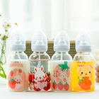 Стеклянная бутылка для соски из пищевого силикона, с милым Кроликом, соломенная соска, подходит для взрослых и детей, стеклянная бутылка для молока