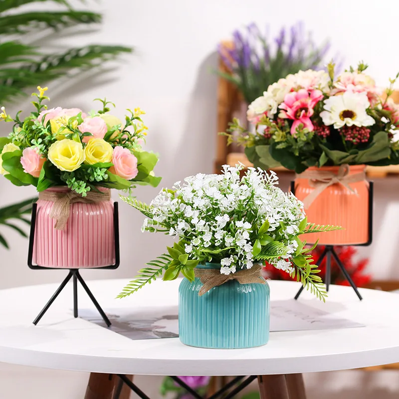 

Nordic small fresh indoor simulation flower rose set living room flower arrangement table decoration flower potted ornaments