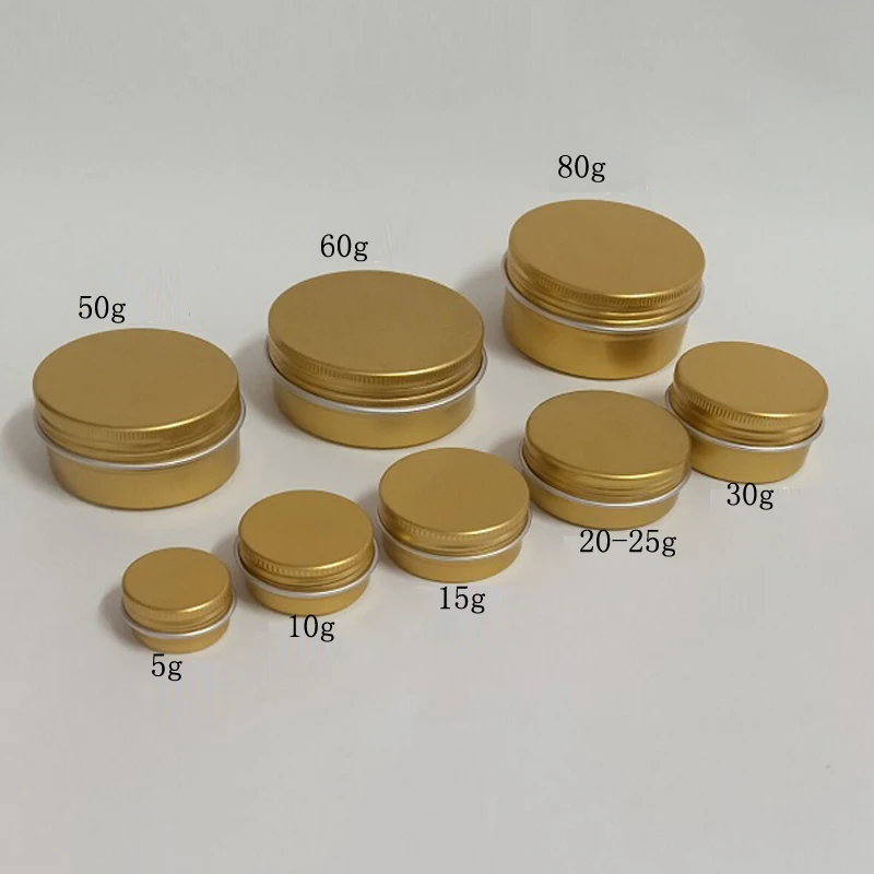 

5g 10g 15g 20g 30g 50g 60g 80g Gold Aluminum Jars Empty Cosmetic Makeup Cream Lip Balm Gloss Tin Containers 50pcs/Lot