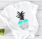 Очки с дизайном ананас Для летних вечеринок пляжный отдых для семейного отдыха 100% хлопковая Футболка с круглым вырезом, футболка с короткими рукавами и милым модный топ футболки для девушек в готическом стиле