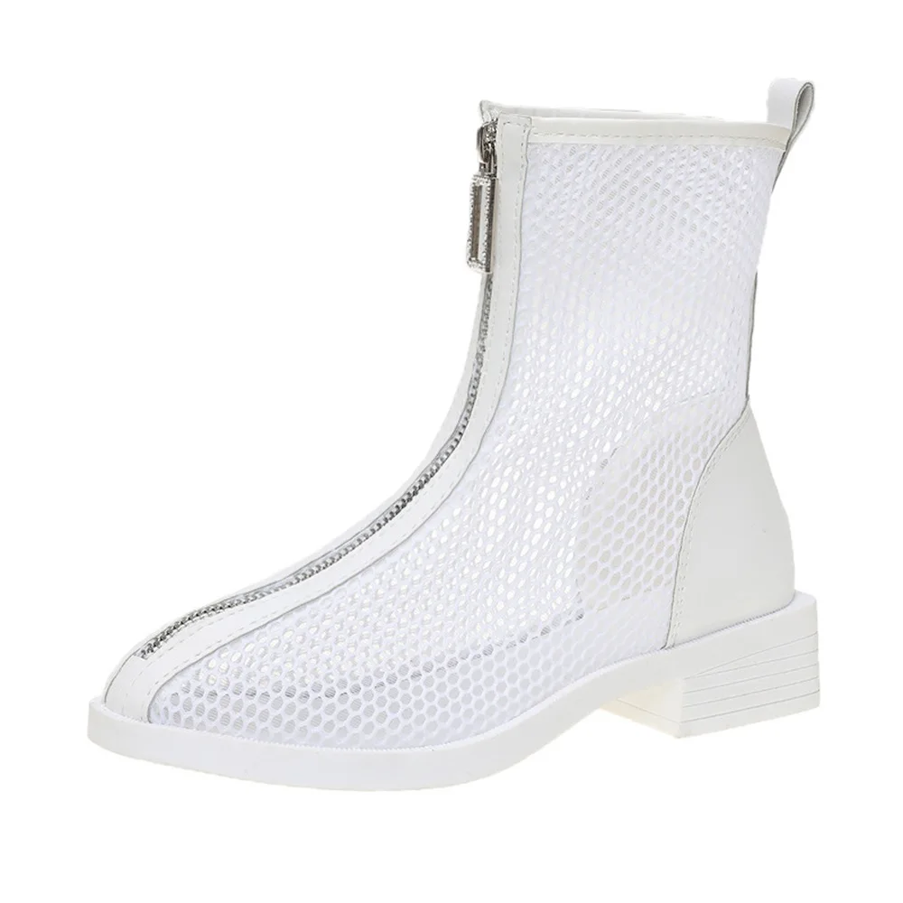 

Summer Women's Boots 2021 New British Style Hollow Out Ladies Zipper Pointed Toe Sandals Dress Office Party Female Ankle Boots