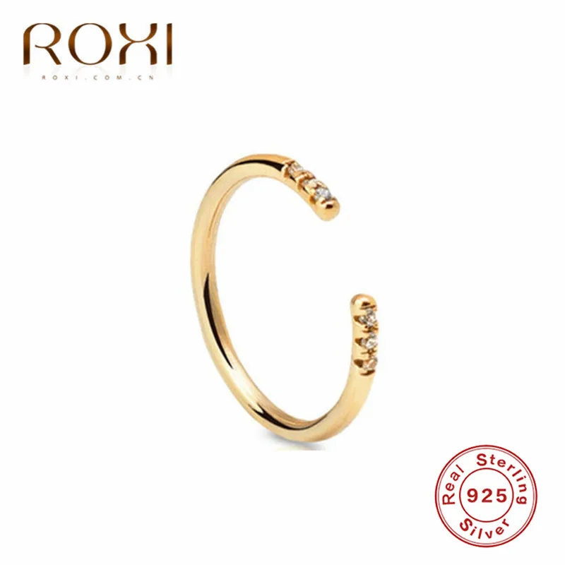 Gold ROXI кольца из стерлингового серебра 925 для женщин Регулируемый размер кольца, свадебные украшения золото серебро цвет циркония Кристалл палец кольца - Цвет основного камня: Gold