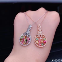 kjjeaxcmy fine jewelry 925 sterling silver inlaid natural tourmaline female miss pendant necklace popular support detection