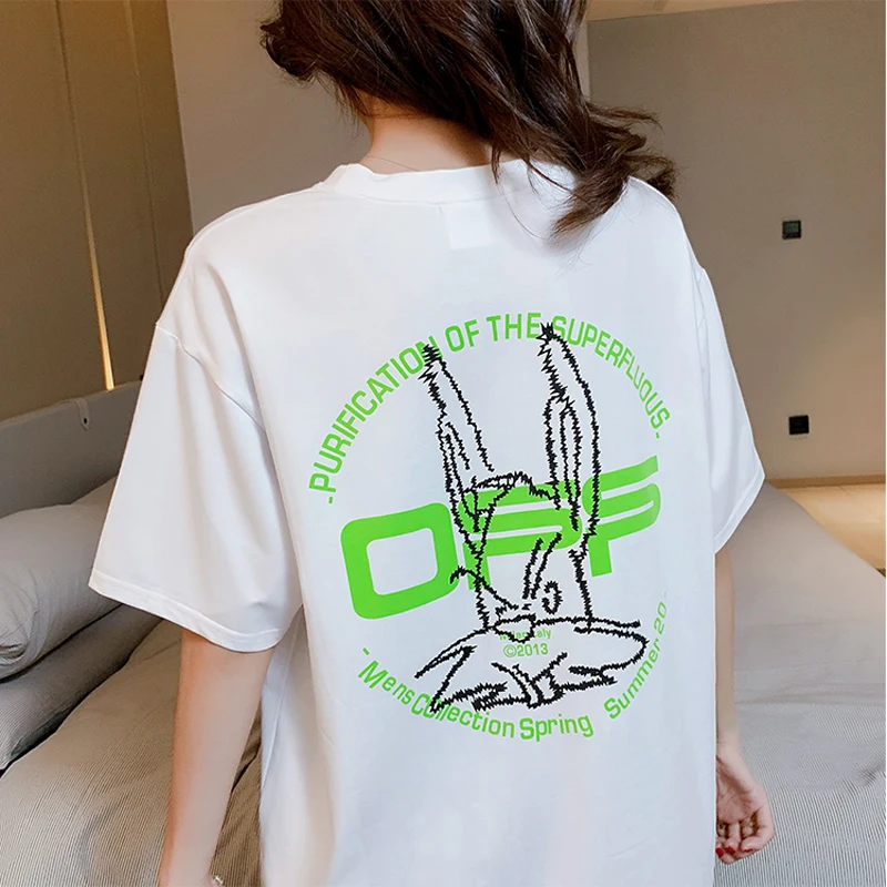 Футболка с принтом кролика для беременных женщин Большие размеры Черно белая