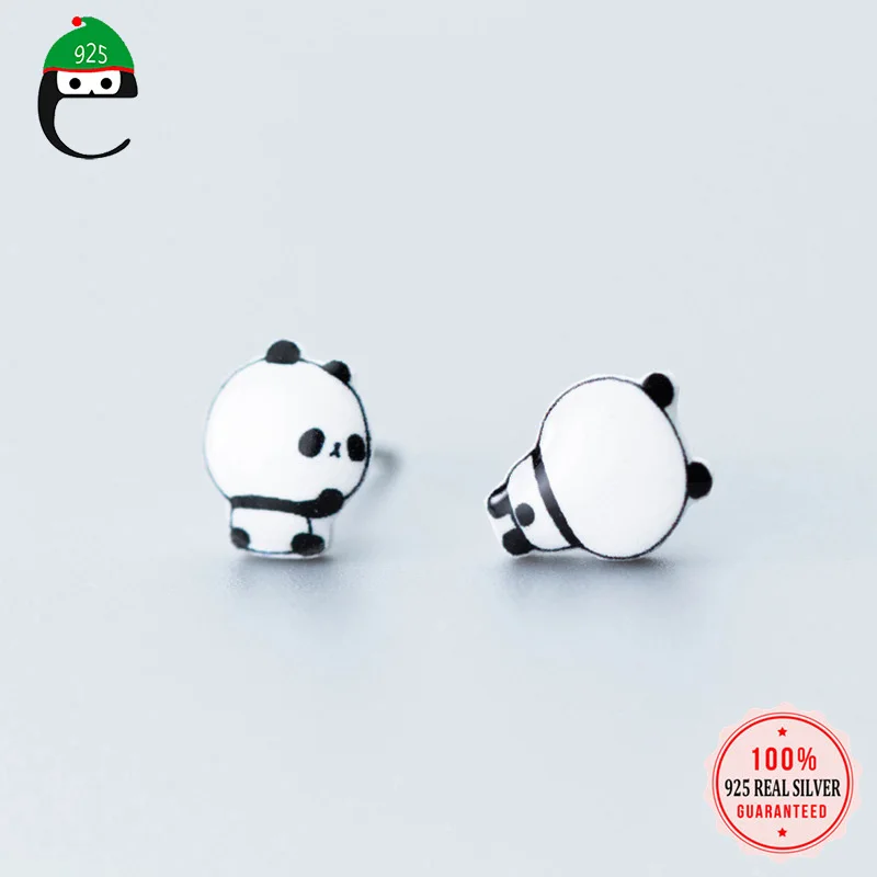 

Серьги ElfoPlataSi из стерлингового серебра 100% пробы, Симпатичные асимметричные серьги-гвоздики в виде животных, панды для женщин, девочек-подро...