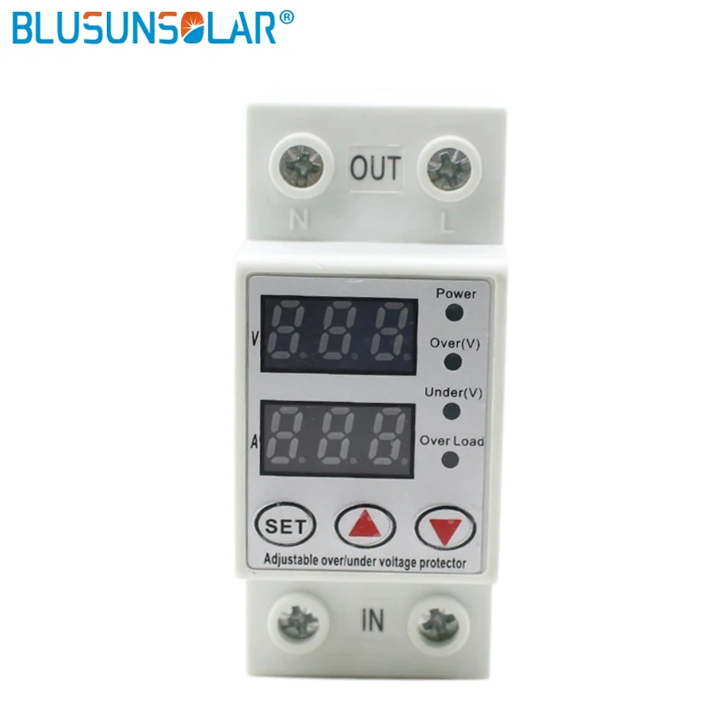 

Home Usage Dual LED Display Din Rail 1-63A 316V Adjustable Voltage Surge Protector Relay with Limit Current Protection