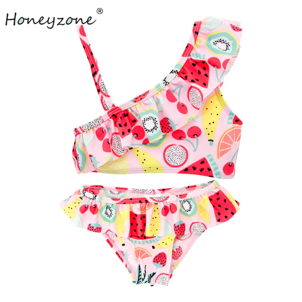 

Купальный костюм для маленьких девочек Honeyzone с оборками и красочным принтом, детская одежда для плавания, вязаная купальная одежда для малы...