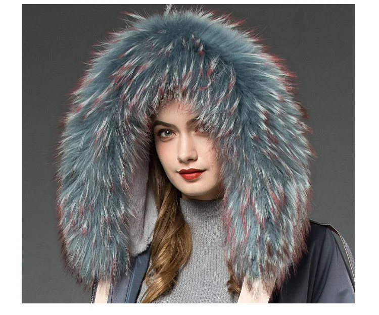 ZDFURS* Женская парка из меха кролика рекс с мехом енота с капюшоном зимний помпон из натурального меха длинная стильная ветрозащитная модная куртка