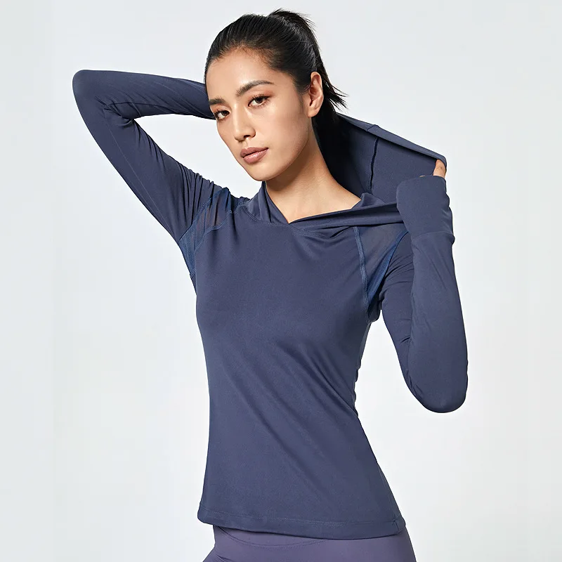 Long Sleeve Yoga Shirts Women Sport Top Gym Hoodie Sportswear Training Coat Solid Running Breathable BackMesh Fitness Tops Mujer