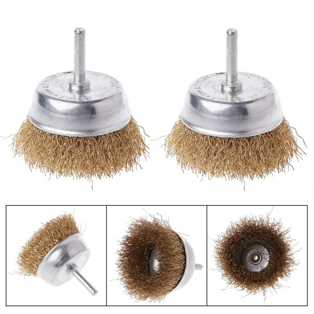 

2Pcs 75mm Brass Coated Steel Wire For Drills Steel Brass Coated Rust Paint Remover 4500 RPM Wire Brushes